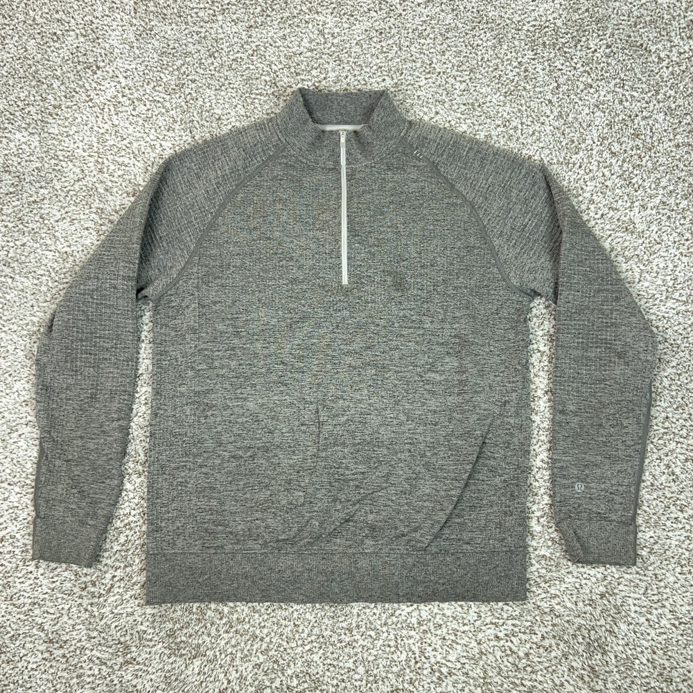Lululemon Pullover Mens Large Gray Knit Engineered Warmth 1/2 Zip Running Gym